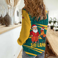 Sri Lanka Christmas Women Casual Shirt with Santa Claus Rooster Festive Pattern and National Flag Design - Wonder Print Shop