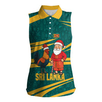 Sri Lanka Christmas Women Sleeveless Polo Shirt with Santa Claus Rooster Festive Pattern and National Flag Design - Wonder Print Shop