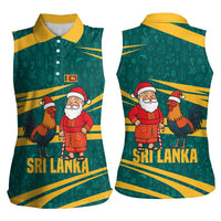 Sri Lanka Christmas Women Sleeveless Polo Shirt with Santa Claus Rooster Festive Pattern and National Flag Design - Wonder Print Shop