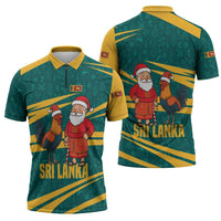 Sri Lanka Christmas Zipper Polo Shirt with Santa Claus Rooster Festive Pattern and National Flag Design - Wonder Print Shop