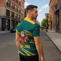 Sri Lanka Christmas Zipper Polo Shirt with Santa Claus Rooster Festive Pattern and National Flag Design - Wonder Print Shop