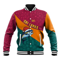 Sri Lanka Christmas Baseball Jacket with Santa Hat Fish Ocean Icons and Tri Color Festive Design - Wonder Print Shop