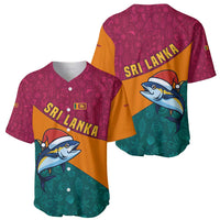 Sri Lanka Christmas Baseball Jersey with Santa Hat Fish Ocean Icons and Tri Color Festive Design - Wonder Print Shop