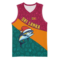 Sri Lanka Christmas Basketball Jersey with Santa Hat Fish Ocean Icons and Tri Color Festive Design - Wonder Print Shop