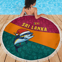 Sri Lanka Christmas Beach Blanket with Santa Hat Fish Ocean Icons and Tri Color Festive Design - Wonder Print Shop