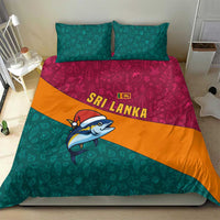 Sri Lanka Christmas Bedding Set with Santa Hat Fish Ocean Icons and Tri Color Festive Design - Wonder Print Shop