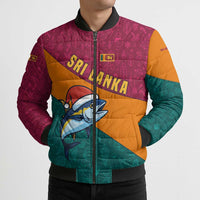 Sri Lanka Christmas Bomber Puffer Jacket with Santa Hat Fish Ocean Icons and Tri Color Festive Design - Wonder Print Shop
