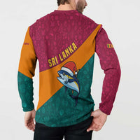 Sri Lanka Christmas Button Sweatshirt with Santa Hat Fish Ocean Icons and Tri Color Festive Design - Wonder Print Shop