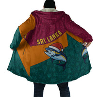 Sri Lanka Christmas Cloak with Santa Hat Fish Ocean Icons and Tri Color Festive Design - Wonder Print Shop