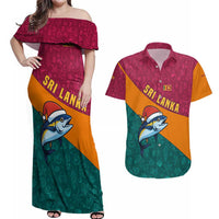 Sri Lanka Christmas Couples Matching Off Shoulder Maxi Dress and Hawaiian Shirt with Santa Hat Fish Ocean Icons and Tri Color Festive Design - Wonder Print Shop