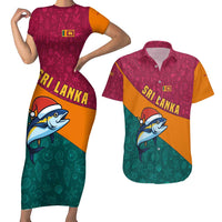 Sri Lanka Christmas Couples Matching Short Sleeve Bodycon Dress and Hawaiian Shirt with Santa Hat Fish Ocean Icons and Tri Color Festive Design - Wonder Print Shop