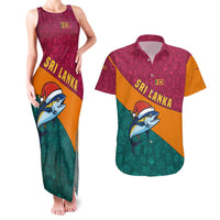 Sri Lanka Christmas Couples Matching Tank Maxi Dress and Hawaiian Shirt with Santa Hat Fish Ocean Icons and Tri Color Festive Design - Wonder Print Shop
