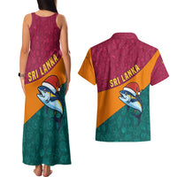 Sri Lanka Christmas Couples Matching Tank Maxi Dress and Hawaiian Shirt with Santa Hat Fish Ocean Icons and Tri Color Festive Design - Wonder Print Shop
