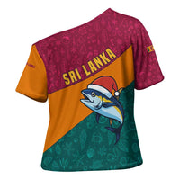 Sri Lanka Christmas Cross Shoulder Shirt with Santa Hat Fish Ocean Icons and Tri Color Festive Design - Wonder Print Shop