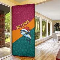 Sri Lanka Christmas Door Cover with Santa Hat Fish Ocean Icons and Tri Color Festive Design - Wonder Print Shop