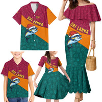 Sri Lanka Christmas Family Matching Mermaid Dress and Hawaiian Shirt with Santa Hat Fish Ocean Icons and Tri Color Festive Design - Wonder Print Shop