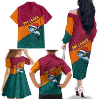 Sri Lanka Christmas Family Matching Off The Shoulder Long Sleeve Dress and Hawaiian Shirt with Santa Hat Fish Ocean Icons and Tri Color Festive Design - Wonder Print Shop