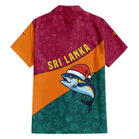 Sri Lanka Christmas Family Matching Off The Shoulder Long Sleeve Dress and Hawaiian Shirt with Santa Hat Fish Ocean Icons and Tri Color Festive Design - Wonder Print Shop