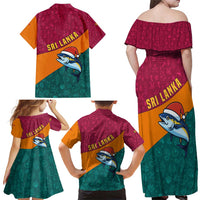 Sri Lanka Christmas Family Matching Off Shoulder Maxi Dress and Hawaiian Shirt with Santa Hat Fish Ocean Icons and Tri Color Festive Design - Wonder Print Shop