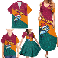 Sri Lanka Christmas Family Matching Summer Maxi Dress and Hawaiian Shirt with Santa Hat Fish Ocean Icons and Tri Color Festive Design - Wonder Print Shop