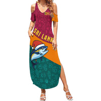 Sri Lanka Christmas Family Matching Summer Maxi Dress and Hawaiian Shirt with Santa Hat Fish Ocean Icons and Tri Color Festive Design - Wonder Print Shop