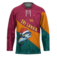 Sri Lanka Christmas Hockey Jersey with Santa Hat Fish Ocean Icons and Tri Color Festive Design - Wonder Print Shop