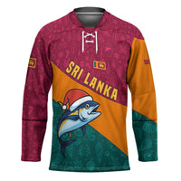 Sri Lanka Christmas Hockey Jersey with Santa Hat Fish Ocean Icons and Tri Color Festive Design - Wonder Print Shop