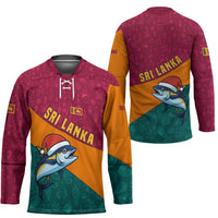 Sri Lanka Christmas Hockey Jersey with Santa Hat Fish Ocean Icons and Tri Color Festive Design - Wonder Print Shop