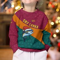 Sri Lanka Christmas Kid Ugly Christmas Sweater with Santa Hat Fish Ocean Icons and Tri Color Festive Design - Wonder Print Shop