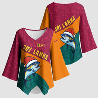 Sri Lanka Christmas Kimono Sleeve Blouse with Santa Hat Fish Ocean Icons and Tri Color Festive Design - Wonder Print Shop
