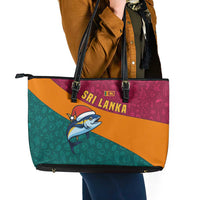 Sri Lanka Christmas Leather Tote Bag with Santa Hat Fish Ocean Icons and Tri Color Festive Design - Wonder Print Shop