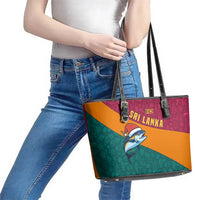 Sri Lanka Christmas Leather Tote Bag with Santa Hat Fish Ocean Icons and Tri Color Festive Design - Wonder Print Shop