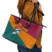 Sri Lanka Christmas Leather Tote Bag with Santa Hat Fish Ocean Icons and Tri Color Festive Design - Wonder Print Shop