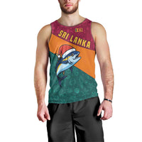 Sri Lanka Christmas Men Tank Top with Santa Hat Fish Ocean Icons and Tri Color Festive Design - Wonder Print Shop