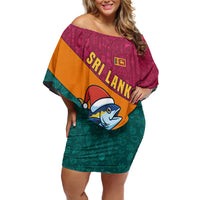 Sri Lanka Christmas Off Shoulder Short Dress with Santa Hat Fish Ocean Icons and Tri Color Festive Design - Wonder Print Shop