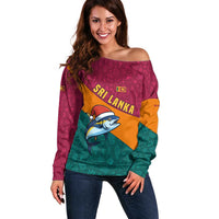 Sri Lanka Christmas Off Shoulder Sweater with Santa Hat Fish Ocean Icons and Tri Color Festive Design - Wonder Print Shop