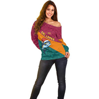 Sri Lanka Christmas Off Shoulder Sweater with Santa Hat Fish Ocean Icons and Tri Color Festive Design - Wonder Print Shop