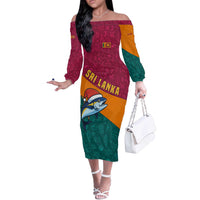 Sri Lanka Christmas Off The Shoulder Long Sleeve Dress with Santa Hat Fish Ocean Icons and Tri Color Festive Design - Wonder Print Shop