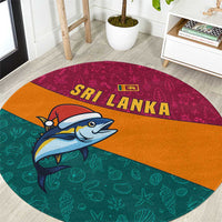 Sri Lanka Christmas Round Carpet with Santa Hat Fish Ocean Icons and Tri Color Festive Design - Wonder Print Shop