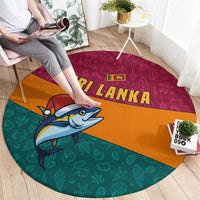 Sri Lanka Christmas Round Carpet with Santa Hat Fish Ocean Icons and Tri Color Festive Design - Wonder Print Shop