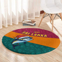 Sri Lanka Christmas Round Carpet with Santa Hat Fish Ocean Icons and Tri Color Festive Design - Wonder Print Shop