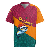 Sri Lanka Christmas Rugby Jersey with Santa Hat Fish Ocean Icons and Tri Color Festive Design - Wonder Print Shop