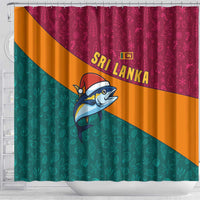 Sri Lanka Christmas Shower Curtain with Santa Hat Fish Ocean Icons and Tri Color Festive Design - Wonder Print Shop
