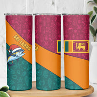 Sri Lanka Christmas Skinny Tumbler with Santa Hat Fish Ocean Icons and Tri Color Festive Design - Wonder Print Shop