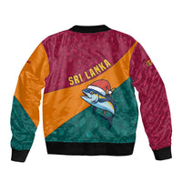 Sri Lanka Christmas Sleeve Zip Bomber Jacket with Santa Hat Fish Ocean Icons and Tri Color Festive Design - Wonder Print Shop