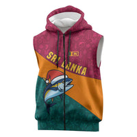 Sri Lanka Christmas Sleeveless Zip Hoodie with Santa Hat Fish Ocean Icons and Tri Color Festive Design - Wonder Print Shop
