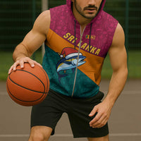 Sri Lanka Christmas Sleeveless Zip Hoodie with Santa Hat Fish Ocean Icons and Tri Color Festive Design - Wonder Print Shop