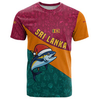 Sri Lanka Christmas T Shirt with Santa Hat Fish Ocean Icons and Tri Color Festive Design - Wonder Print Shop