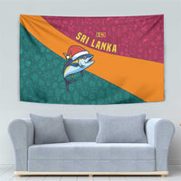 Sri Lanka Christmas Tapestry with Santa Hat Fish Ocean Icons and Tri Color Festive Design - Wonder Print Shop