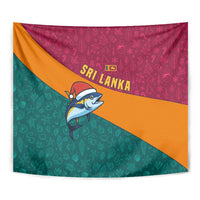 Sri Lanka Christmas Tapestry with Santa Hat Fish Ocean Icons and Tri Color Festive Design - Wonder Print Shop